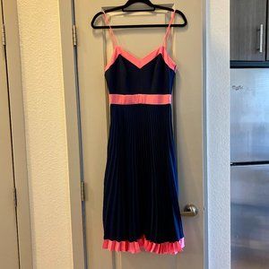 Milly Jill Pleated Dress in Navy / Watermelon Size 0